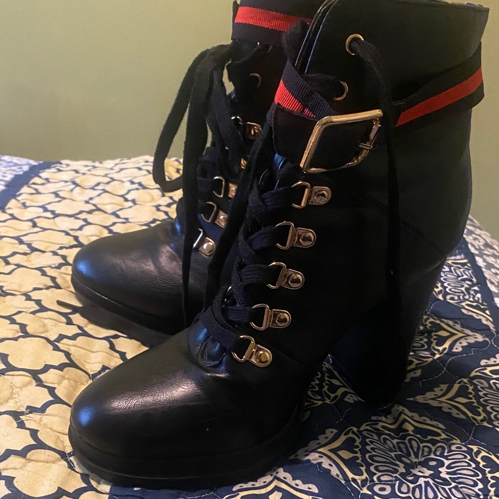 JustFab Black and Red Lace-Up Boots